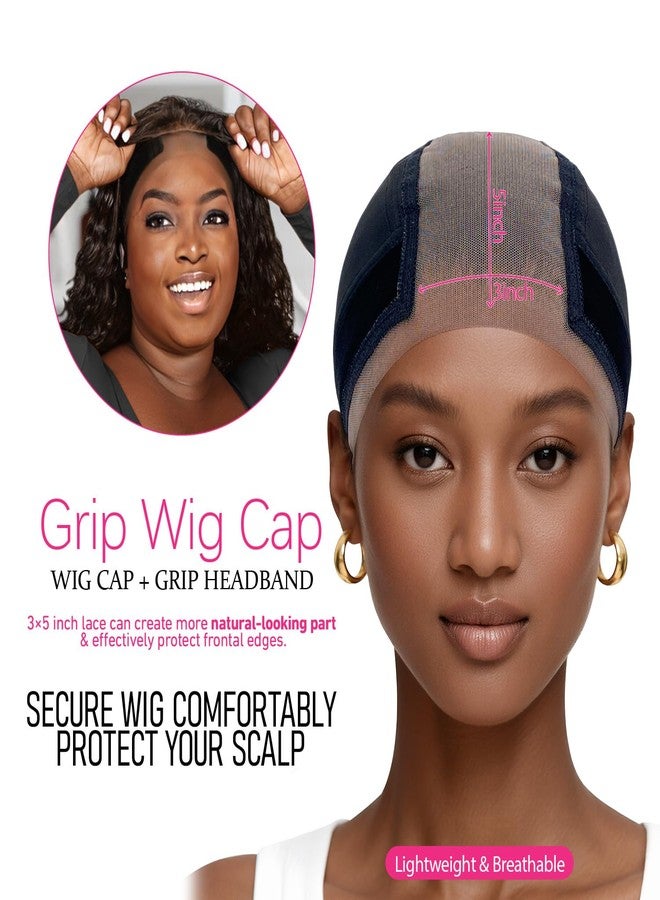 Labhairs LAB HAIRS Wig Cap with Grip Band for Keeping Wigs in Place, More Full Cap-wide Transparent Lace for Lace Front Wigs - Brown/Black/Nude Non Slip Cap Make Your Wig Be Glueless (Black-S) - Image 2